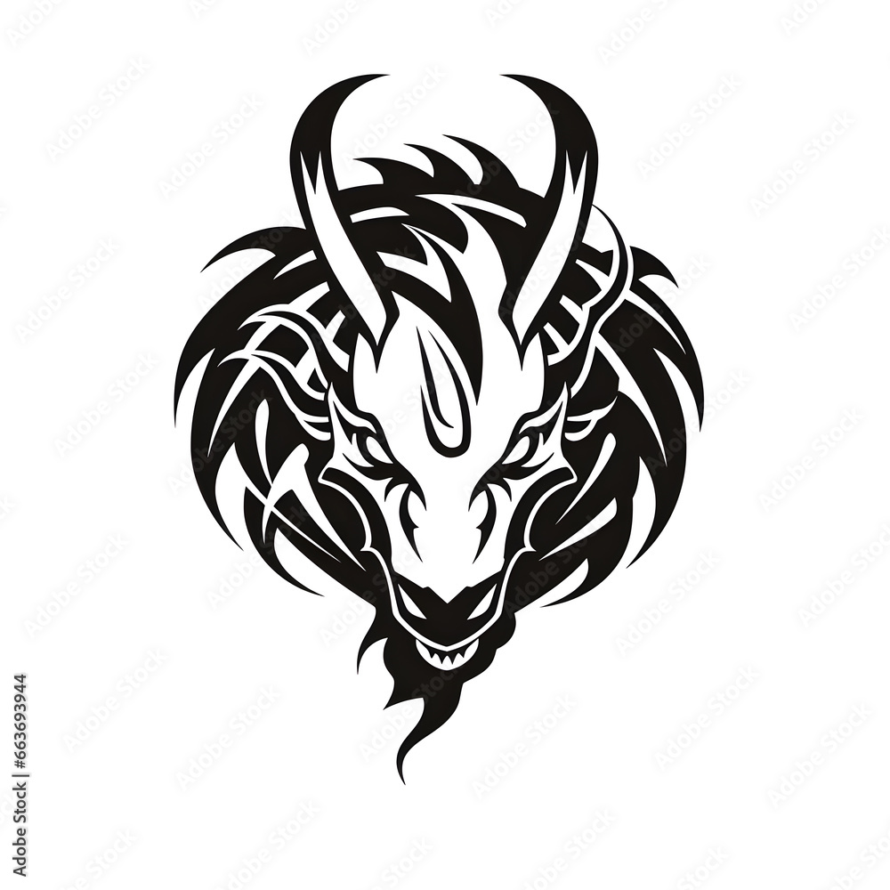 Fototapeta premium Dragon head tribal tattoo design dark art illustration&nbsp;isolated on white background