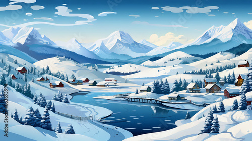 Snow-Capped Villages and Mountain Farms in Highly Detailed Vector Patterns