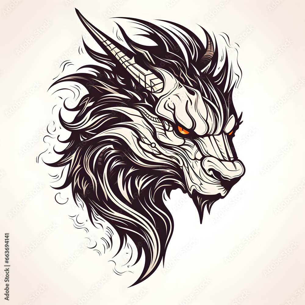 Dragon head tattoo design dark art illustration isolated on white background
