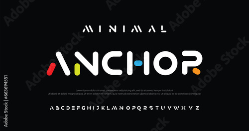 Anchor Modern abstract digital alphabet font. Minimal technology typography, Creative urban sport fashion futuristic font and with numbers. vector illustration