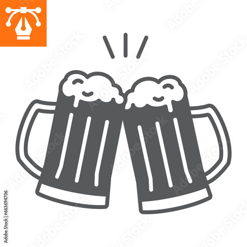 Cheers beer solid icon, glyph style icon for web site or mobile app, oktoberfest and alcohol, toast vector icon, simple vector illustration, vector graphics with editable strokes.