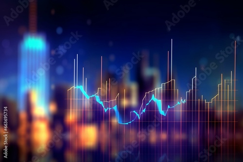 Illustration of finance chart and graph with glowing effects on blurred background for forex and technology. Generative AI