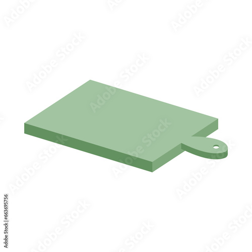 Wooden cutting board for the kitchen. Isometric vector illustration. Isolated icon of kitchen tool.
