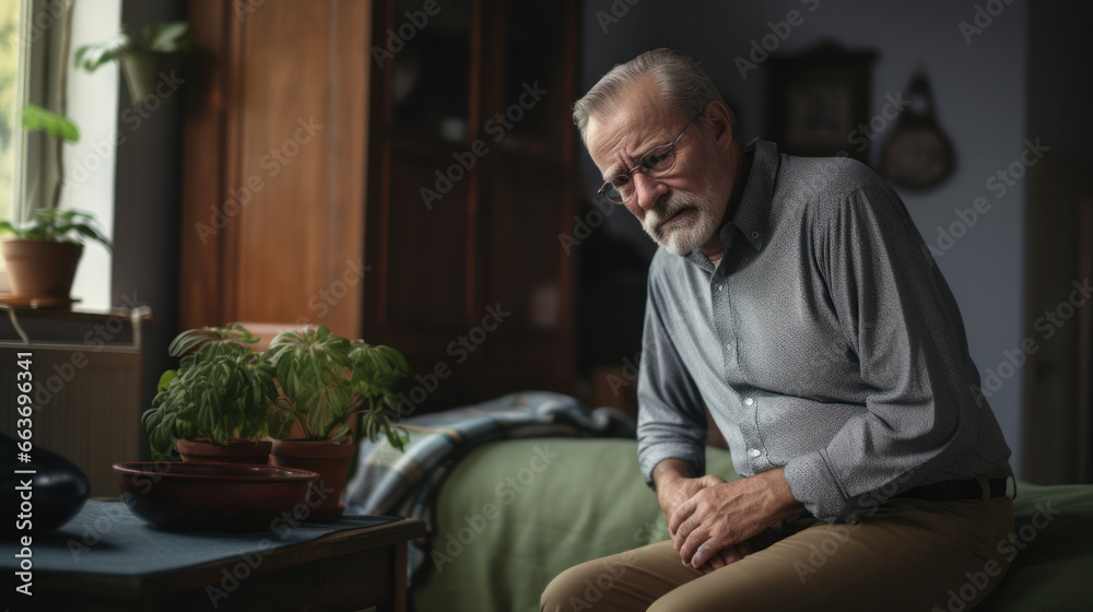 Senior man with stomach pain Senior man with stomach pain
