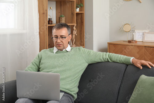 Mature man with laptop mess...