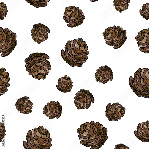 Pine cone seamless pattern. Botanical hand drawn vector background. 