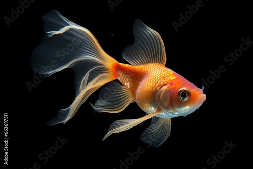 Solitary goldfish on transparent background. Generative AI