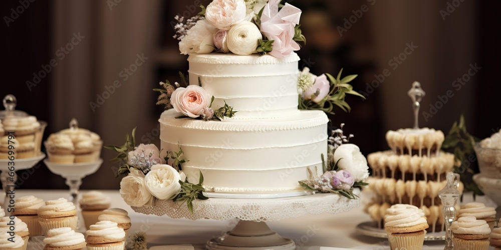 a wedding cake decorated with flowers looks luxurious