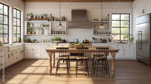 A bright roomy and contemporary farmhouse style kitchen