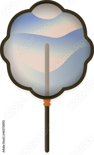 Hand fan vintage cooling oriental traditional accessory with handle vector flat illustration