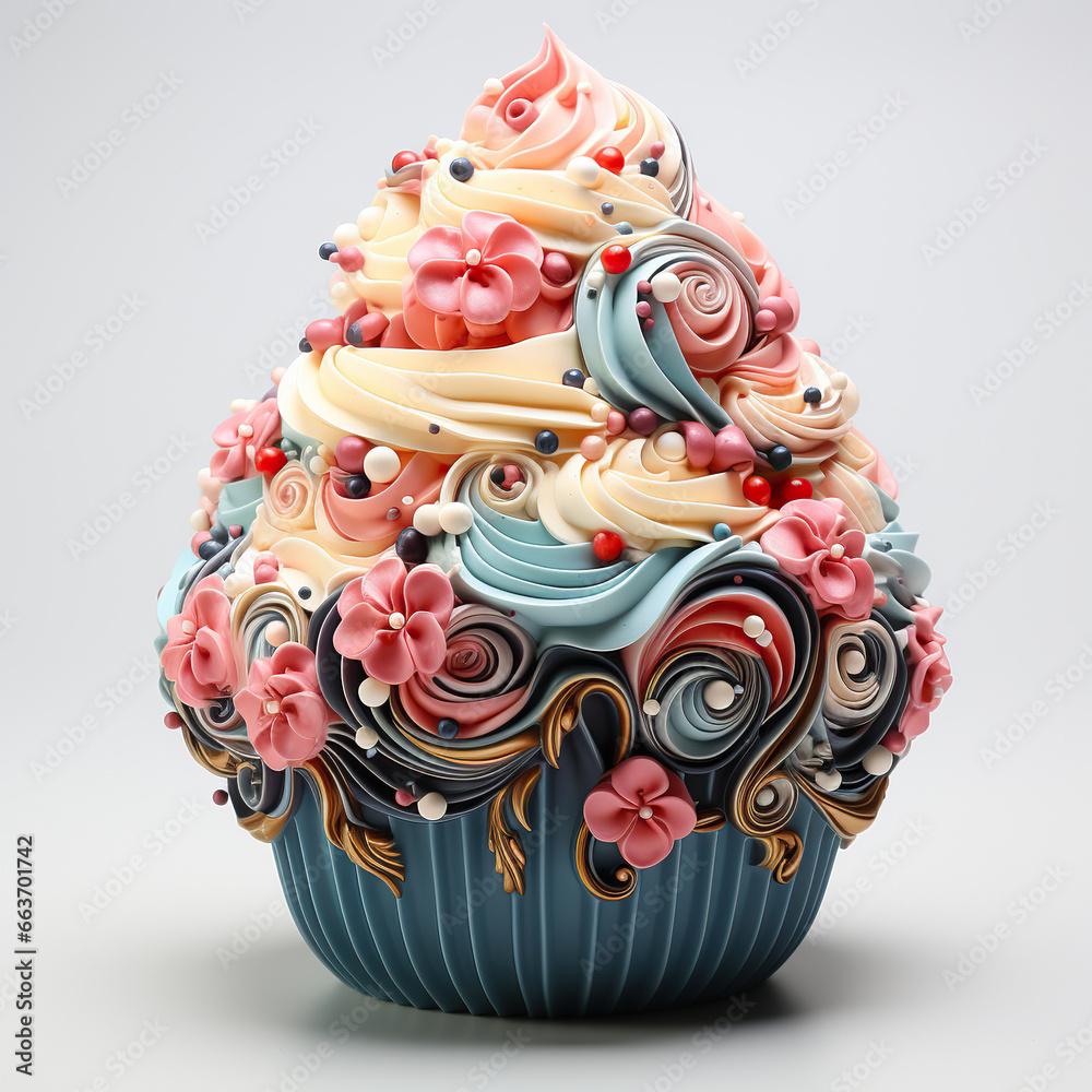 Sweet Indulgence: A Cherry-Topped Cupcake in Golden Splendor,Cherry Blossom Design Dreamy Pink Cupcake