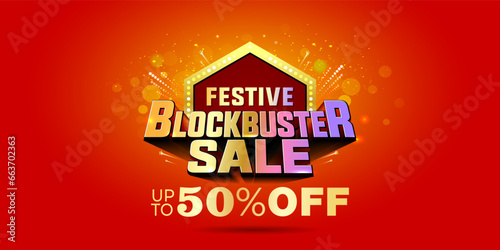 Vector design of Festive bluckbuster Sale 50% off. Indian Festival Navratri, Diwali and dhanteras Sale background.