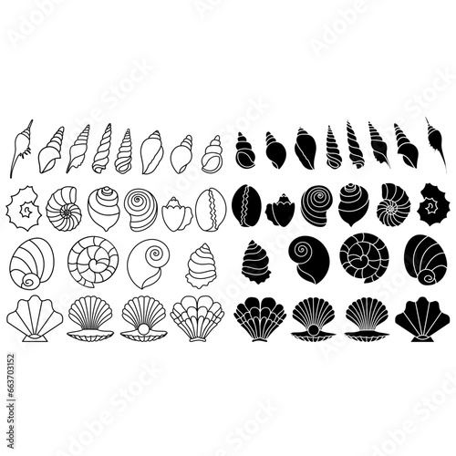 Seashell icon vector set. Shell illustration sign collection. Sea life symbol or logo.