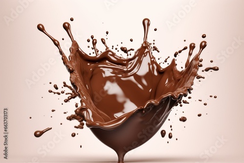 Heart-shaped chocolate splash with clipping path, rendered in 3D. Generative AI
