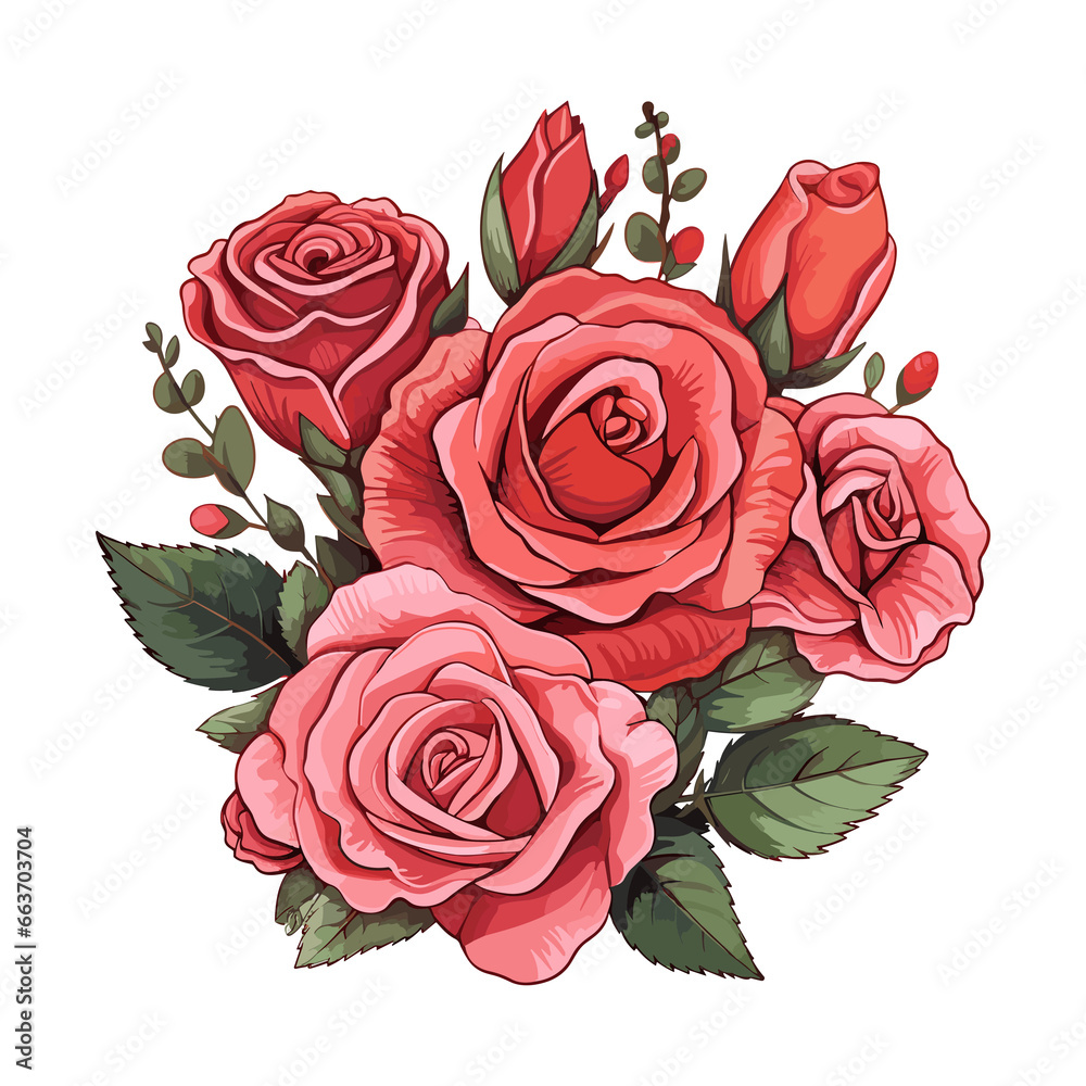 Roses bouquet illustrations for wedding invitations, Sticker decal