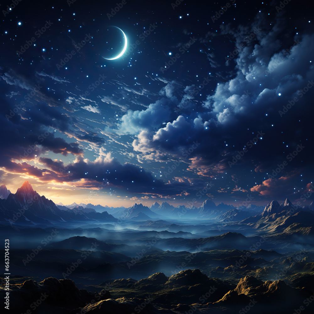 Starry Night Over the Peaks: A Serene Mountain Landscape Under a Celestial Canopy