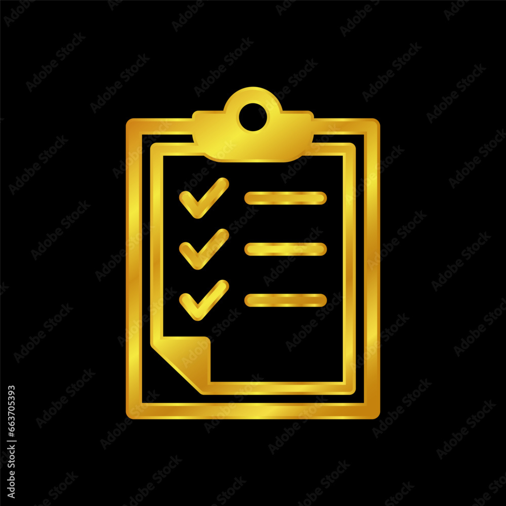 gold colored Clipboard with checklist icon. Flat illustration of clipboard with checklist icon for graphic  and web design