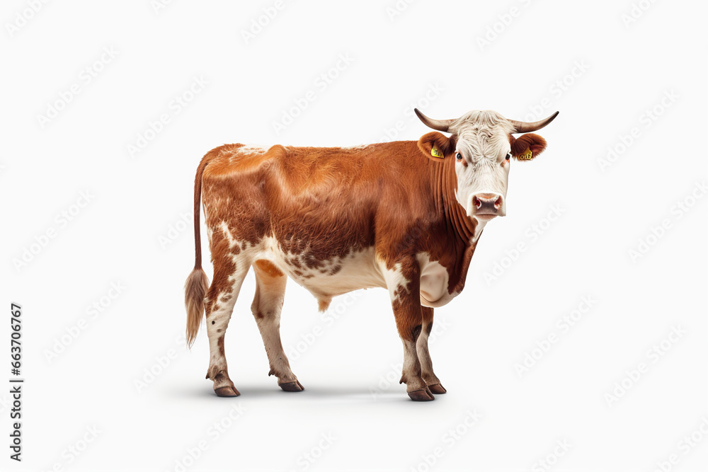 cow isolated on white background,Portrait of Serenity: A Brown Cow in Minimalist Splendor