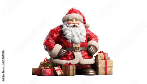 A figurine of santa claus on his gift PNG Transparent