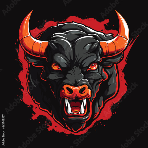 an angry bull with red and black colors. Vector illustration AI eps file