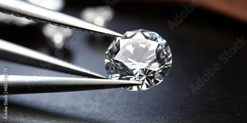 luxury diamonds in tweezers on black background photo