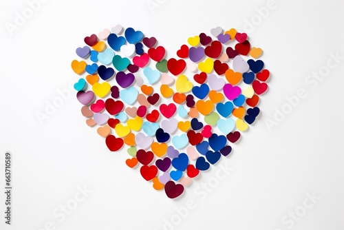 A heart made of colorful hearts on a white background. Generative AI