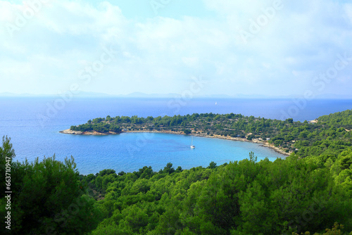 Beach and camp Kosirina on island Murter in Croatia