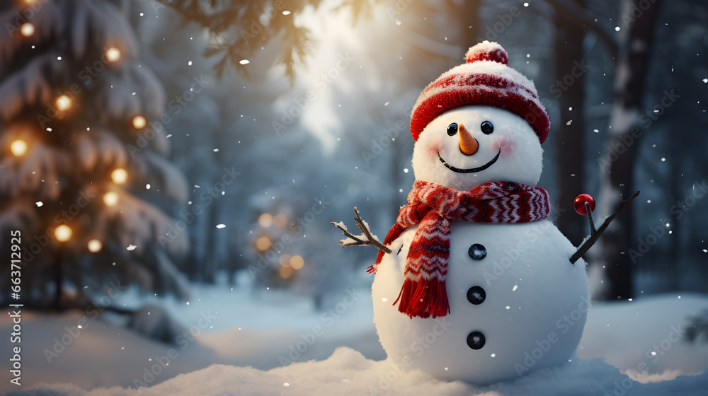 Merry Snowman with a Cheery Smile and Festive Attire, Celebrating Christmas and the New Year