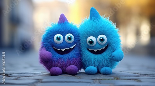 Adorable furry hair Abominable snowball monsters, these ultra cute fluffy Yeti inspired toys are very loveable and huggable, cartoon like art with quirky expressions.