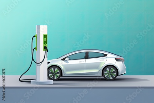 Electric car charging at the charging station. Electric vehicle concept. Electric car charging station. Sustainable Transportation and Charging Solutions for a Greener World, AI Generated