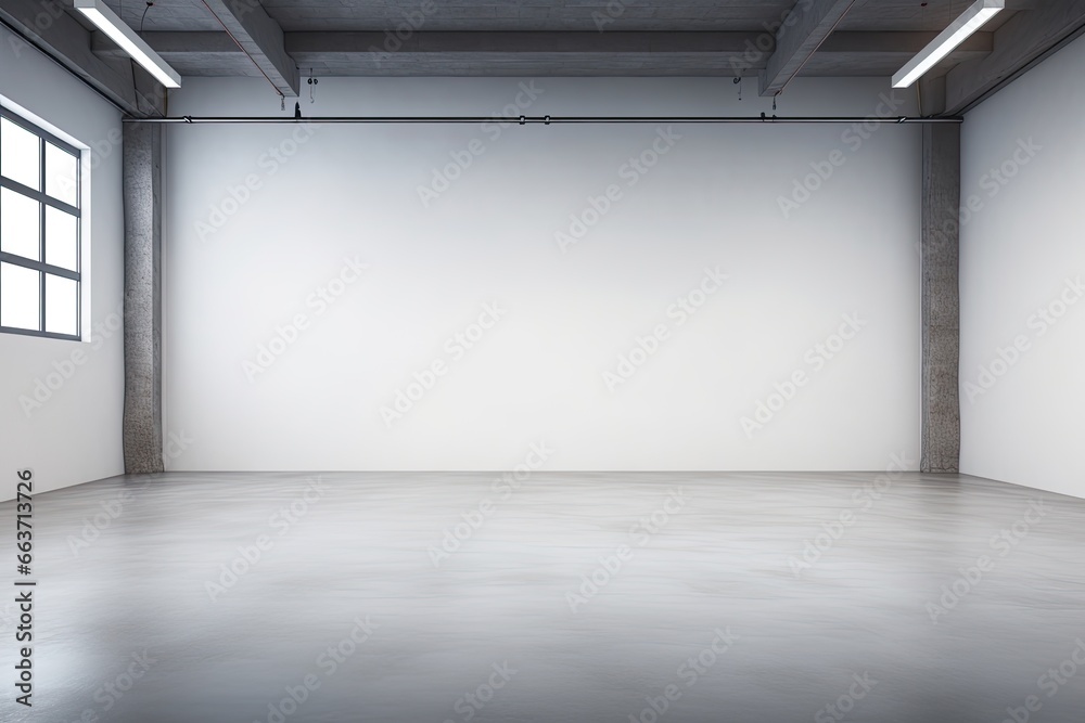 Interior of empty room with white walls and concrete floor. 3d rendering, Embroidery floral abstract fantasy design luxury denim blue jeans, AI Generated - obrazy, fototapety, plakaty 