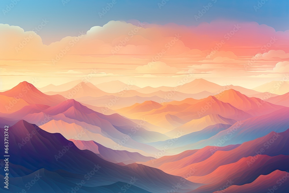 Landscape with mountains and sunset sky. Vector illustration for your design, Enchanting mountain range with vibrant color gradient peaks, AI Generated