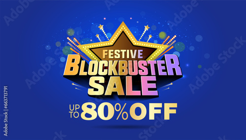 Indian Festival Diwali, dhanteras and Navratri Sale background. Festive bluckbuster Sale, up to 80% off  3D Vector design.
