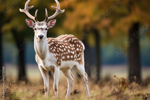 Close up of a Fallow Deer Axis axis in the forest, European fallow deer or common fallow deer, AI Generated photo