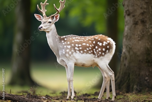 Fallow deer dama dama in the autumn forest, European fallow deer or common fallow deer, AI Generated photo