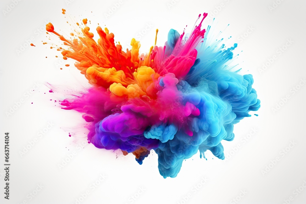Colorful ink in water isolated on white background. 3d rendering, Explosion of colored powder on a white background. 3d rendering, AI Generated