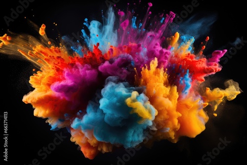 Colorful explosion of paint isolated on black background. Abstract colored background, Explosion of colored powder on black background, AI Generated