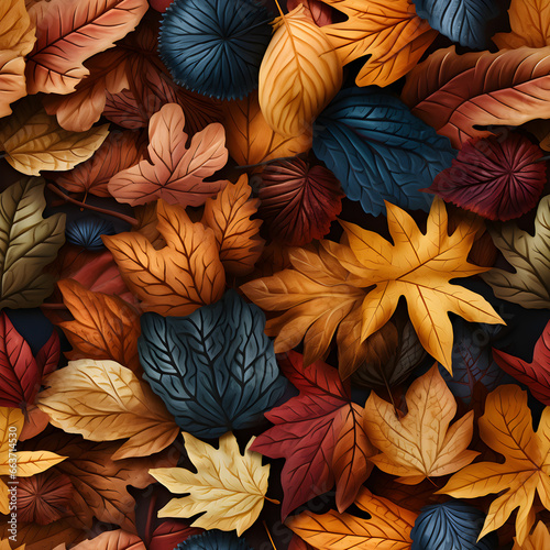 realisitc autumn leaves pattern top view. Seamless Pattern. Generative AI