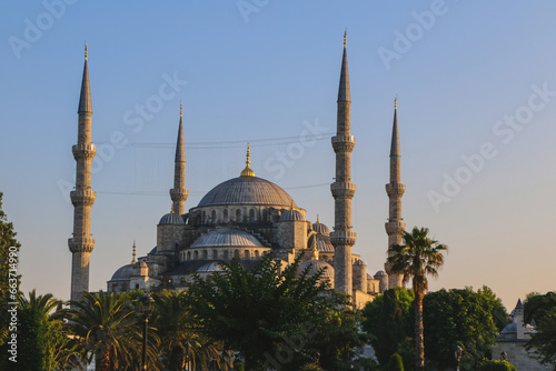 Blue Mosque with crowd of visitors on a sunny summer day in Istanbul