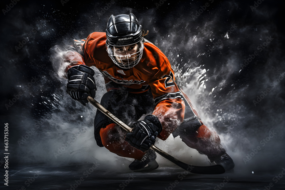 Fototapeta premium Dynamic ice hockey player in full action with stick