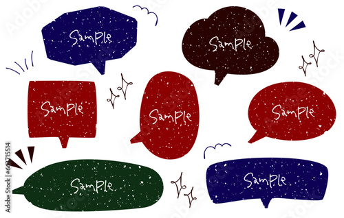 Faint stylish speech bubbles (dark red, blue, green)