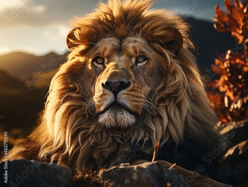 A majestic lion relaxing on top of the rocks generative ai © Generative Ai