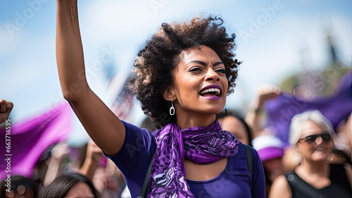 Black woman at a feminist rally for Women's Day