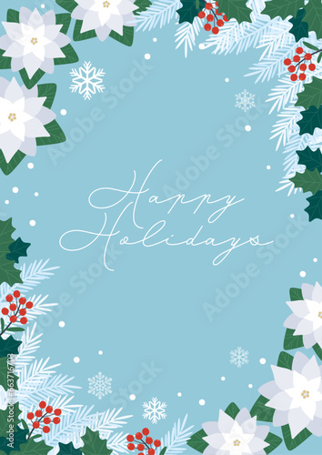 Design background frame with snowflakes and winter plants