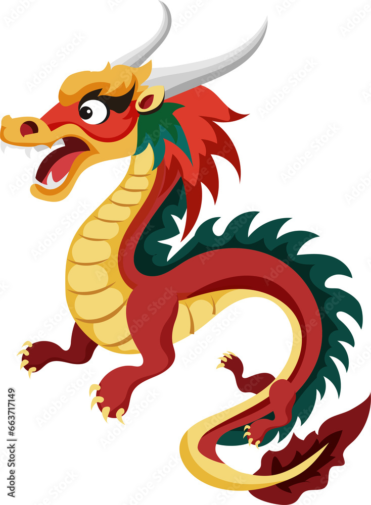Naklejka premium Chinese flying dragon. Happy Chinese New Year, year of dragon traditional design card.