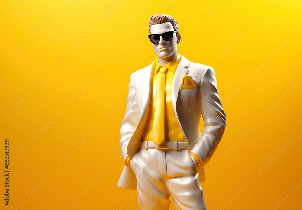 Shinny Business Man with yellow suit dress iHandsome man in modern style yellow background, half body portrait