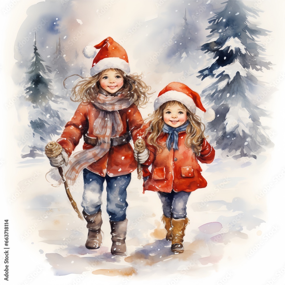 Happy Christmas style watercolor painting 