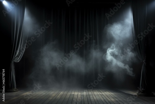 Curtain stage with smoky backdrop. Generative AI