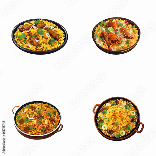 set of biryani watercolor illustrations for printing on baby clothes, pattern, sticker, postcards, print, fabric, and books