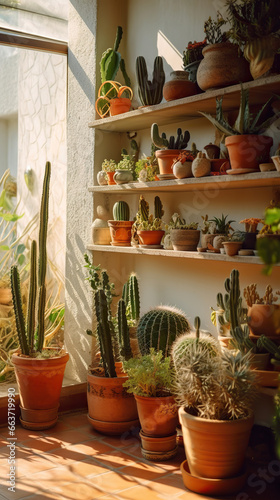 Botanical Harmony: A Shelf of Potted Plants in Soft Light